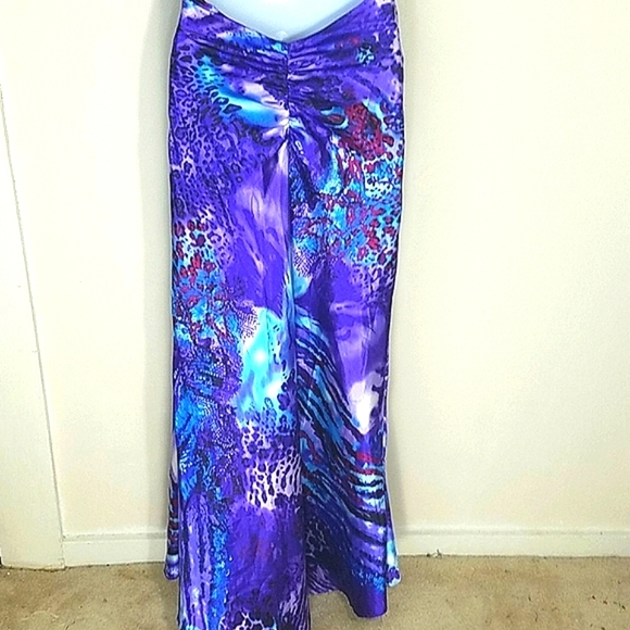 Formal Maxi Dress Gown Halter Top leopard print mermaid  Blondie Nites Purple - Picture 9 of 13